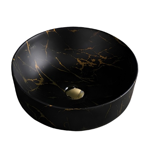 UMYWALKA NABLATOWA CERAMICZNA OKRĄGŁA FINO-MTB-MAR3-415 CZARNY MARMUR MAT 41x13 CM