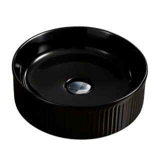UMYWALKA NABLATOWA CERAMICZNA OKRĄGŁA LAVA-BL-RF-370 CZARNA RYFLOWANA 37x13 CM