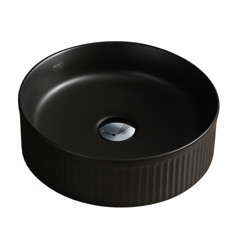 UMYWALKA NABLATOWA CERAMICZNA OKRĄGŁA LAVA-MTB-RF-370 CZARNY MAT RYFLOWANA 37x13 CM
