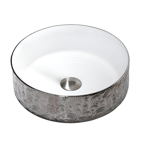 UMYWALKA NABLATOWA CERAMICZNA OKRĄGŁA LAVA-WH-SV-MOD3-360 SREBRNA 36x12 CM