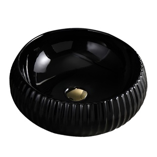UMYWALKA NABLATOWA CERAMICZNA OKRĄGŁA RYFLOWANA NAOMI-BL-400 CZARNY POŁYSK 40x15 CM
