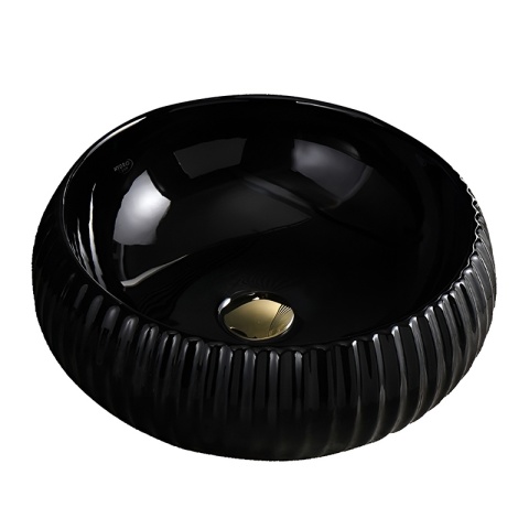 UMYWALKA NABLATOWA CERAMICZNA OKRĄGŁA RYFLOWANA NAOMI-BL-400 CZARNY POŁYSK 40x15 CM