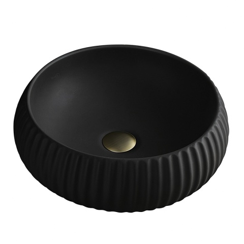 UMYWALKA NABLATOWA CERAMICZNA OKRĄGŁA RYFLOWANA NAOMI-MTB-400 CZARNY MAT 40x15 CM