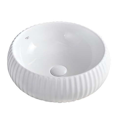 UMYWALKA NABLATOWA CERAMICZNA OKRĄGŁA RYFLOWANA NAOMI-WH-400 BIAŁY POŁYSK 40x15 CM