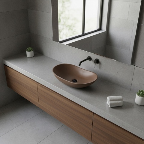 UMYWALKA NABLATOWA CERAMICZNA OWALNA LAVI-BR-625 BRĄZOWY MAT 62x36 CM