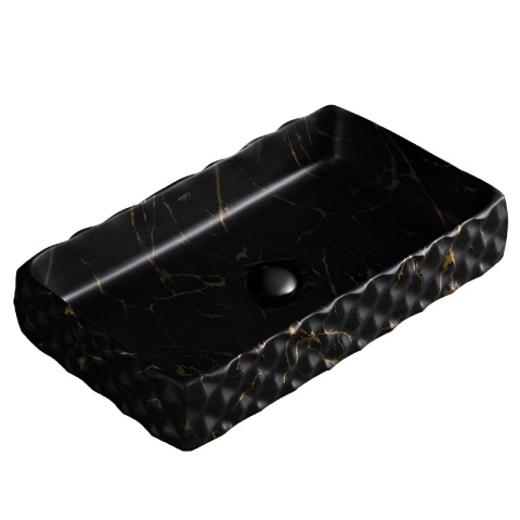 UMYWALKA NABLATOWA CERAMICZNA PROSTOKĄTNA PEARL-MAR3-605 CZARNA STRUKTURA 60x34 CM