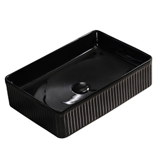 UMYWALKA NABLATOWA CERAMICZNA PROSTOKĄTNA RYFLOWANA AURA-BL-500 CZARNY POŁYSK 50x34 CM