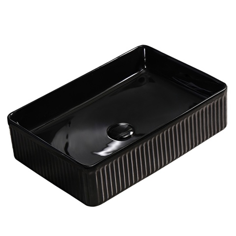 UMYWALKA NABLATOWA CERAMICZNA PROSTOKĄTNA RYFLOWANA AURA-BL-500 CZARNY POŁYSK 50x34 CM