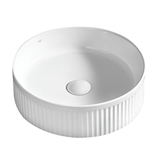 UMYWALKA NABLATOWA CERAMICZNA RYFLOWANA OKRĄGŁA LAVA-WH-RF-370 BIAŁY POŁYSK 37x13 CM