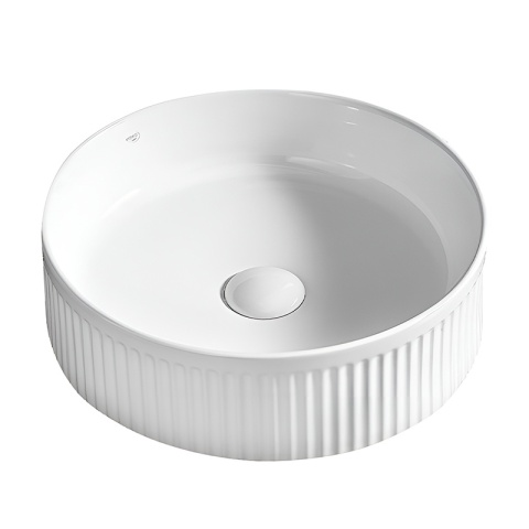 UMYWALKA NABLATOWA CERAMICZNA RYFLOWANA OKRĄGŁA LAVA-WH-RF-370 BIAŁY POŁYSK 37x13 CM