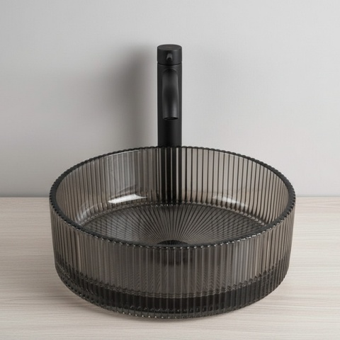 UMYWALKA NABLATOWA SZKLANA OKRĄGŁA FREZOWANA BRILLANT2-BL-360 CZARNA 36x12 CM