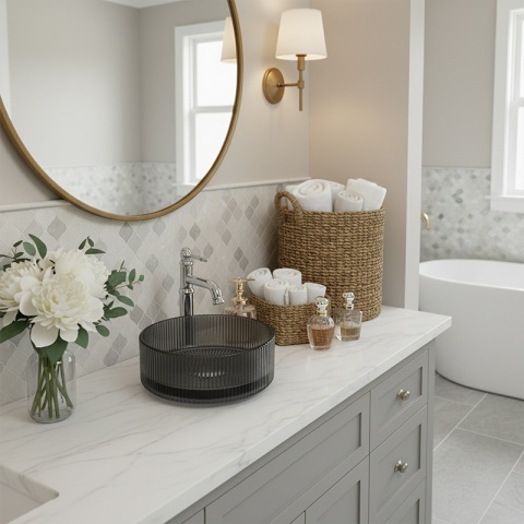 UMYWALKA NABLATOWA SZKLANA OKRĄGŁA FREZOWANA BRILLANT2-BL-400 CZARNA 40x12 CM