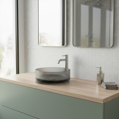 UMYWALKA NABLATOWA SZKLANA OKRĄGŁA FREZOWANA BRILLANT2-BL-400 CZARNA 40x12 CM