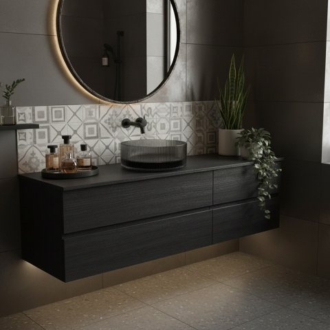 UMYWALKA NABLATOWA SZKLANA OKRĄGŁA FREZOWANA BRILLANT2-BL-400 CZARNA 40x12 CM