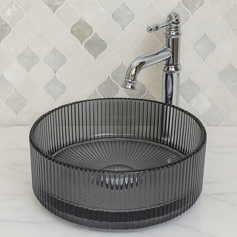 UMYWALKA NABLATOWA SZKLANA OKRĄGŁA FREZOWANA BRILLANT2-BL-400 CZARNA 40x12 CM