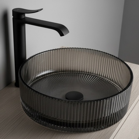 UMYWALKA NABLATOWA SZKLANA OKRĄGŁA FREZOWANA BRILLANT2-BL-400 CZARNA 40x12 CM