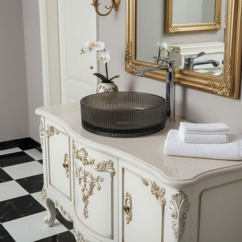 UMYWALKA NABLATOWA SZKLANA OKRĄGŁA FREZOWANA BRILLANT2-BL-400 CZARNA 40x12 CM