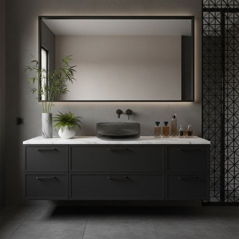 UMYWALKA NABLATOWA SZKLANA OKRĄGŁA FREZOWANA BRILLANT2-BL-400 CZARNA 40x12 CM