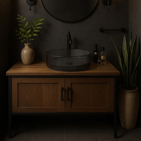 UMYWALKA NABLATOWA SZKLANA OKRĄGŁA FREZOWANA BRILLANT2-BL-400 CZARNA 40x12 CM