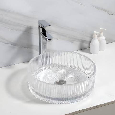 UMYWALKA NABLATOWA SZKLANA OKRĄGŁA FREZOWANA BRILLANT2-TR-400 TRANSPARENTNA 40x12 CM