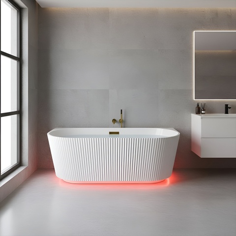 WANNA PRZYŚCIENNA RYFLOWANA CARLO2 517D2 BIAŁA PRZELEW CHROM 170x75 CM