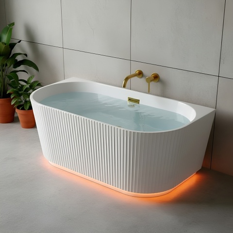 WANNA PRZYŚCIENNA RYFLOWANA CARLO2 517D2 BIAŁA PRZELEW CHROM 170x75 CM