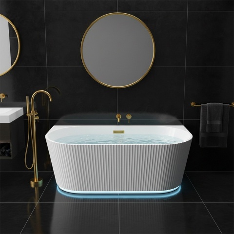 WANNA PRZYŚCIENNA RYFLOWANA CARLO2 BIAŁA PRZELEW SZCZOTKOWANA STAL 170x75CM