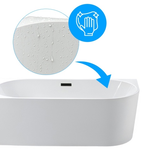 WANNA WOLNOSTOJĄCA PRZYŚCIENNA MERA 509A LEWA BIAŁA PRZELEW CZARNY 140x75 CM