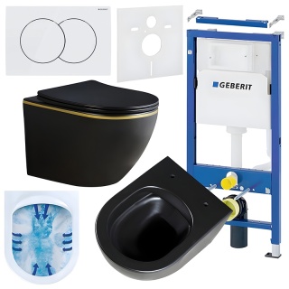 ZESTAW PODTYNKOWY WC STELAŻ GEBERIT DUOFIX MISKA PEAK-MTB-GL-RIM-03 PRZYCISK DELTA 01 BIAŁY