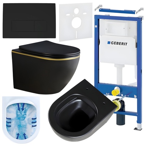 ZESTAW PODTYNKOWY WC STELAŻ GEBERIT DUOFIX MISKA PEAK-MTB-GL-RIM-03 PRZYCISK DELTA 50 CZARNY MAT
