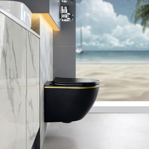 ZESTAW PODTYNKOWY WC STELAŻ GEBERIT DUOFIX MISKA PEAK-MTB-GL-RIM-03 PRZYCISK DELTA 50 CZARNY MAT
