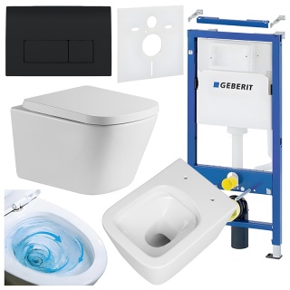 ZESTAW PODTYNKOWY WC STELAŻ GEBERIT DUOFIX MISKA VIVA-WH-TR-02 PRZYCISK DELTA 50 CZARNY POŁYSK