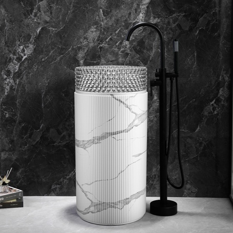 POSTUMENT PODSTAWA UMYWALKOWA CERAMICZNA MARMUROWA RYFLOWANA TOWER-MAR-730 BIAŁA