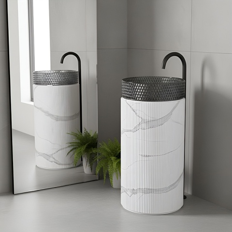 POSTUMENT PODSTAWA UMYWALKOWA CERAMICZNA MARMUROWA RYFLOWANA TOWER-MAR-730 BIAŁA