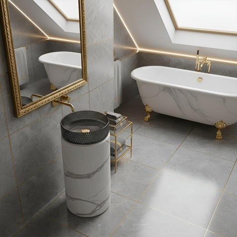 POSTUMENT PODSTAWA UMYWALKOWA CERAMICZNA MARMUROWA RYFLOWANA TOWER-MAR-730 BIAŁA