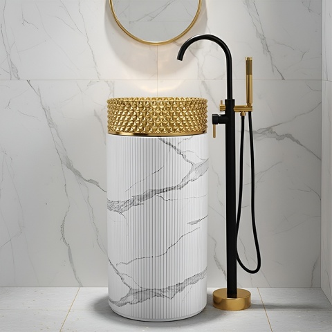 POSTUMENT PODSTAWA UMYWALKOWA CERAMICZNA MARMUROWA RYFLOWANA TOWER-MAR-730 BIAŁA