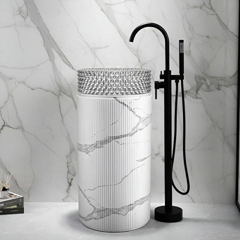 POSTUMENT PODSTAWA UMYWALKOWA CERAMICZNA MARMUROWA RYFLOWANA TOWER-MAR-730 BIAŁA