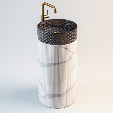 POSTUMENT PODSTAWA UMYWALKOWA CERAMICZNA MARMUROWA RYFLOWANA TOWER-MAR-730 BIAŁA