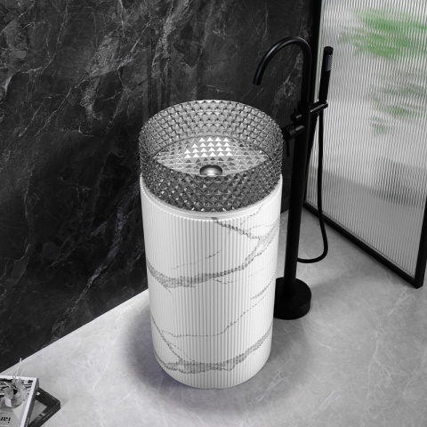 POSTUMENT PODSTAWA UMYWALKOWA CERAMICZNA MARMUROWA RYFLOWANA TOWER-MAR-730 BIAŁA