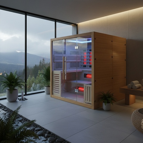 SAUNA KOMBO INFRARED/FIŃSKA HELSI1-NEW Z PIECEM 6kW 4-5 OSOBOWA 180x160 CM 2w1