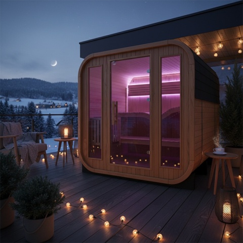 SAUNA OGRODOWA FIŃSKA BECZKA Z PIECEM MOLDE 2-4 OSOBOWA 180x200 CM