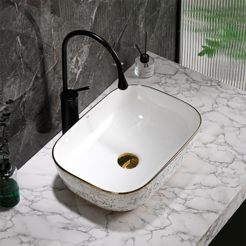 UMYWALKA NABLATOWA CERAMICZNA PROSTOKĄTNA MILO-WH-MOD1-455 BIAŁY POŁYSK 45x32 CM