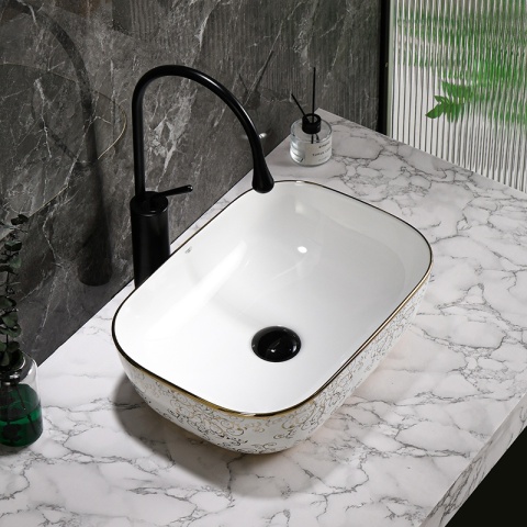 UMYWALKA NABLATOWA CERAMICZNA PROSTOKĄTNA MILO-WH-MOD1-455 BIAŁY POŁYSK 45x32 CM