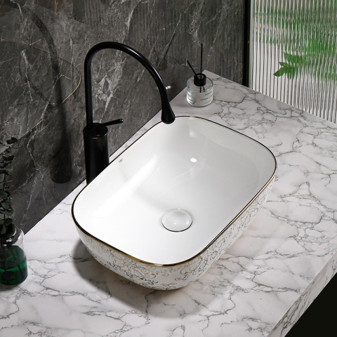 UMYWALKA NABLATOWA CERAMICZNA PROSTOKĄTNA MILO-WH-MOD1-455 BIAŁY POŁYSK 45x32 CM