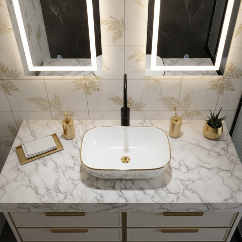 UMYWALKA NABLATOWA CERAMICZNA PROSTOKĄTNA MILO-WH-MOD1-455 BIAŁY POŁYSK 45x32 CM