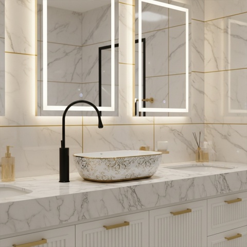 UMYWALKA NABLATOWA CERAMICZNA PROSTOKĄTNA MILO-WH-MOD1-455 BIAŁY POŁYSK 45x32 CM