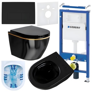 ZESTAW PODTYNKOWY WC STELAŻ GEBERIT DUOFIX MISKA MIZU-BL-GL-RIM-02 PRZYCISK DELTA 50 CZARNY MAT