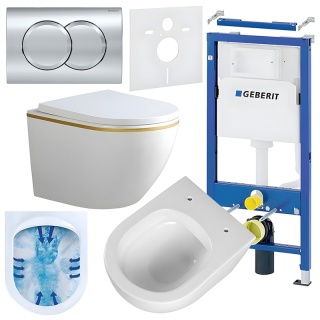ZESTAW PODTYNKOWY WC STELAŻ GEBERIT DUOFIX MISKA PEAK-WH-GL-RIM-02 PRZYCISK DELTA 01 CHROM