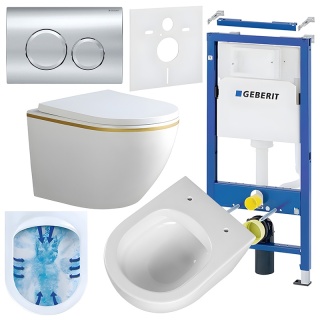 ZESTAW PODTYNKOWY WC STELAŻ GEBERIT DUOFIX MISKA PEAK-WH-GL-RIM-02 PRZYCISK DELTA 20 CHROM