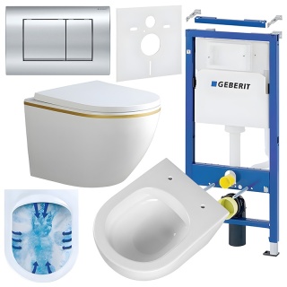 ZESTAW PODTYNKOWY WC STELAŻ GEBERIT DUOFIX MISKA PEAK-WH-GL-RIM-02 PRZYCISK DELTA 30 CHROM